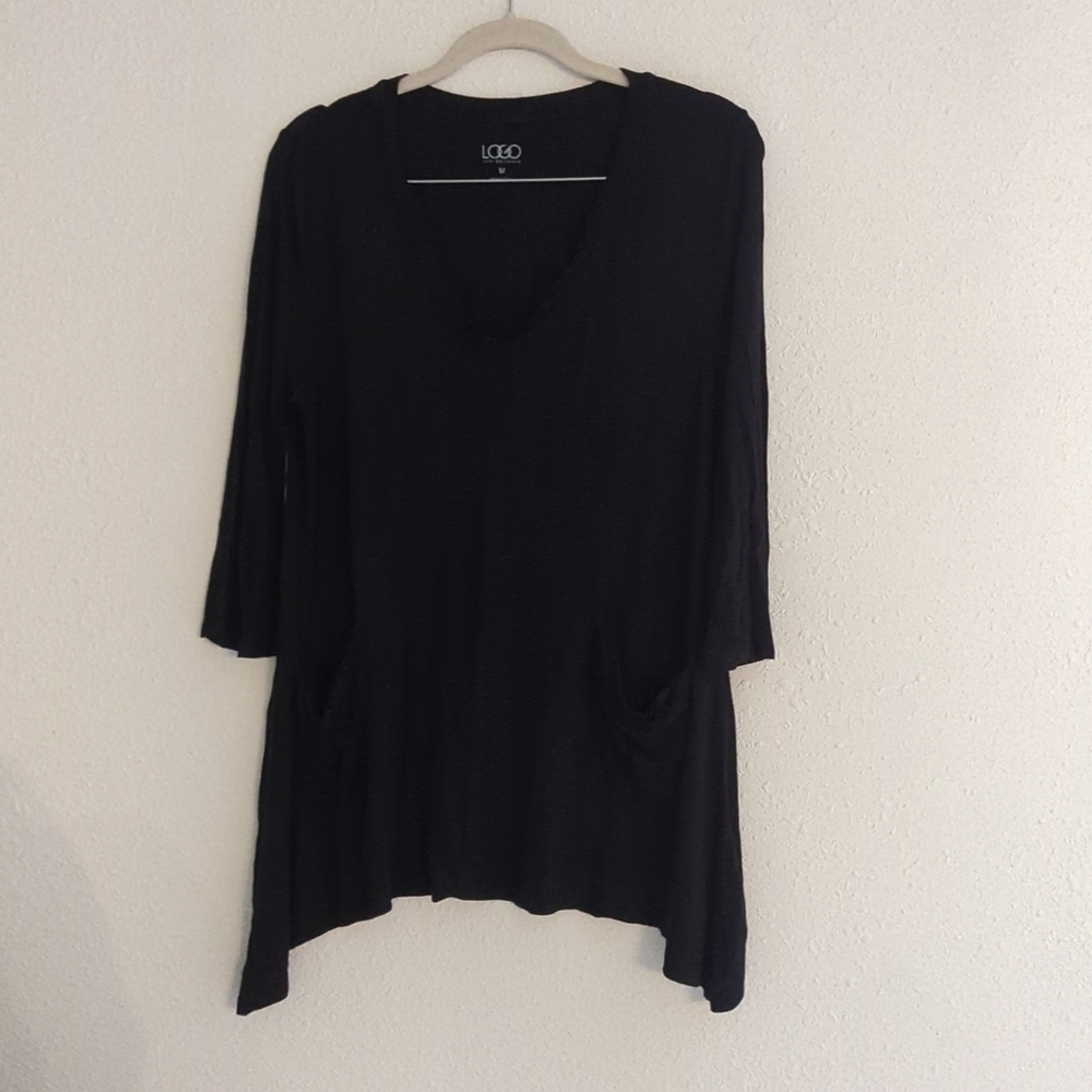LOGO Medium VNeck Boho Black Top Asymmetrical Grunge Goth